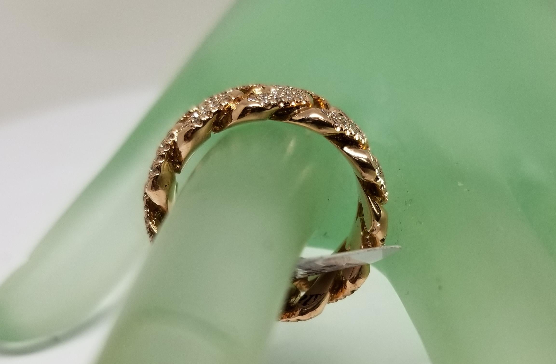 14 Karat Rose Gold Diamond Pave Link Ring In New Condition In Los Angeles, CA