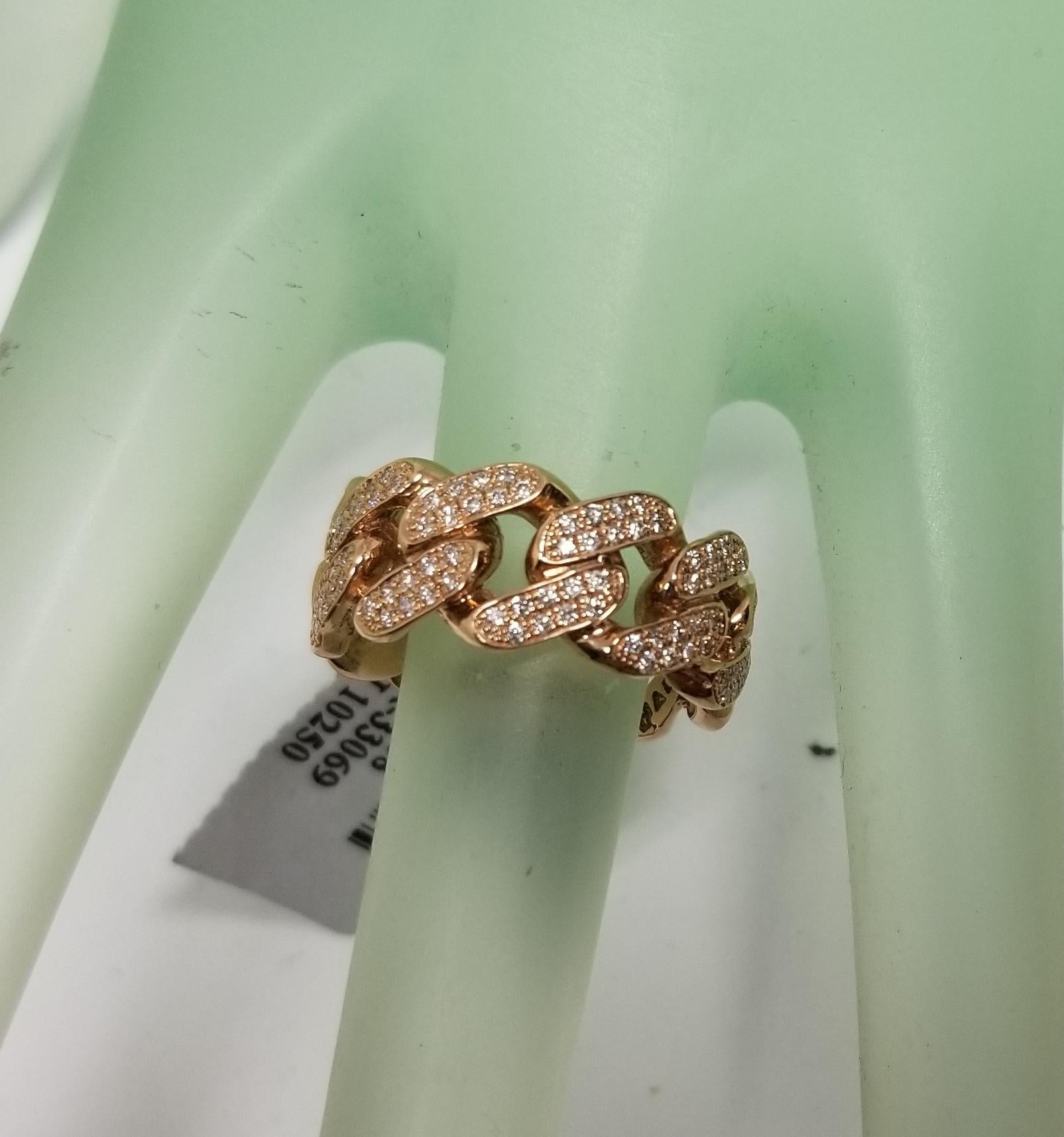 Women's or Men's 14 Karat Rose Gold Diamond Pave' Link Ring