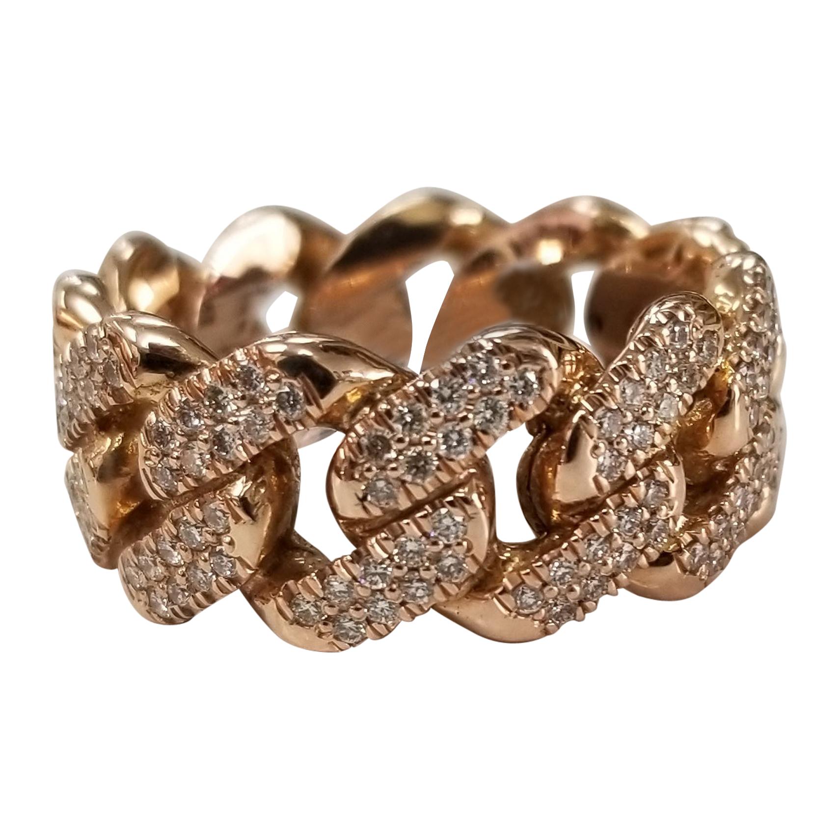 14 Karat Rose Gold Diamond Pave Link Ring
