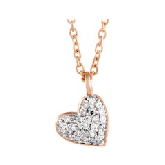 14 Karat Rose Gold Diamond Pave Small Heart Pendant Necklace