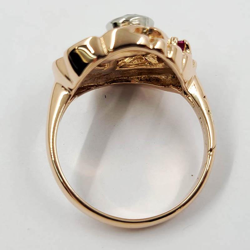 Round Cut 14 Karat Rose Gold Diamond and Ruby Ring