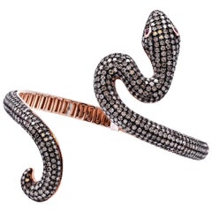 14 Karat Rose Gold Diamond Snake Cuff with Ruby Eyes