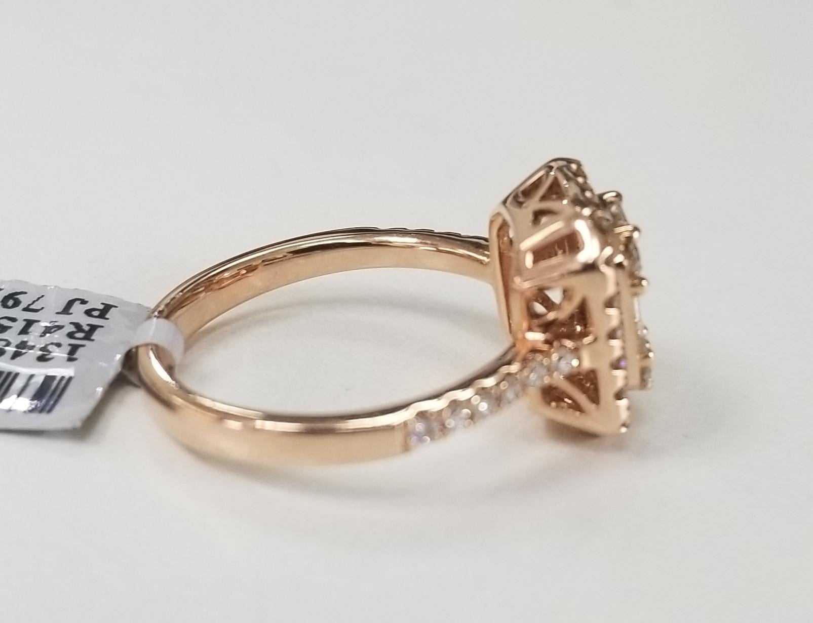 Contemporary 14 Karat Rose Gold Diamond Solitaire Halo Style Ring