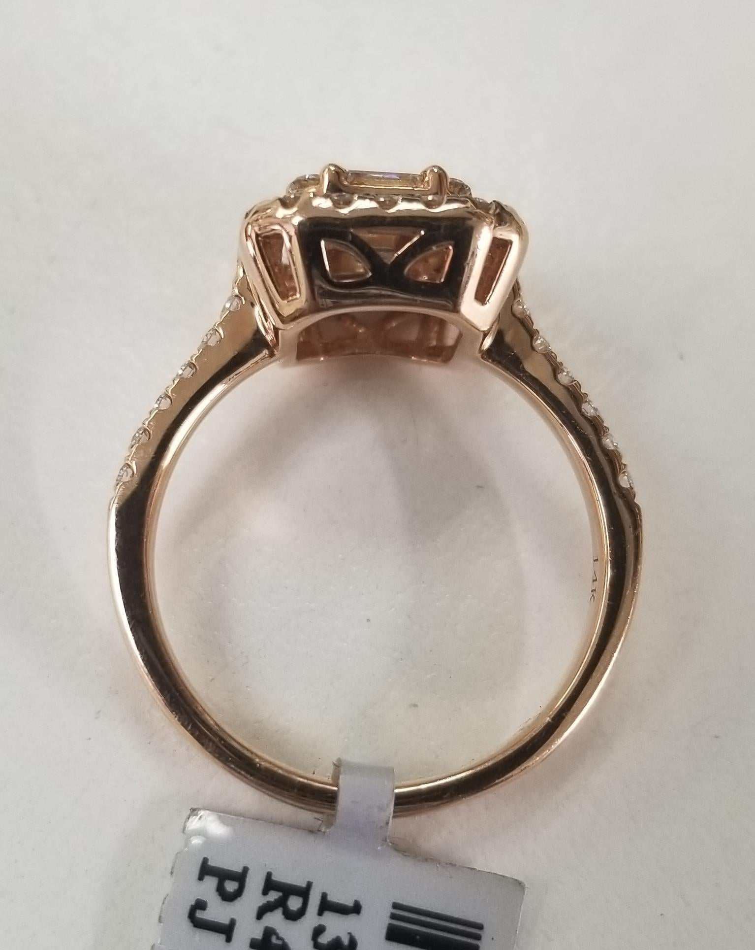 14 Karat Rose Gold Diamond Solitaire Halo Style Ring In New Condition In Los Angeles, CA