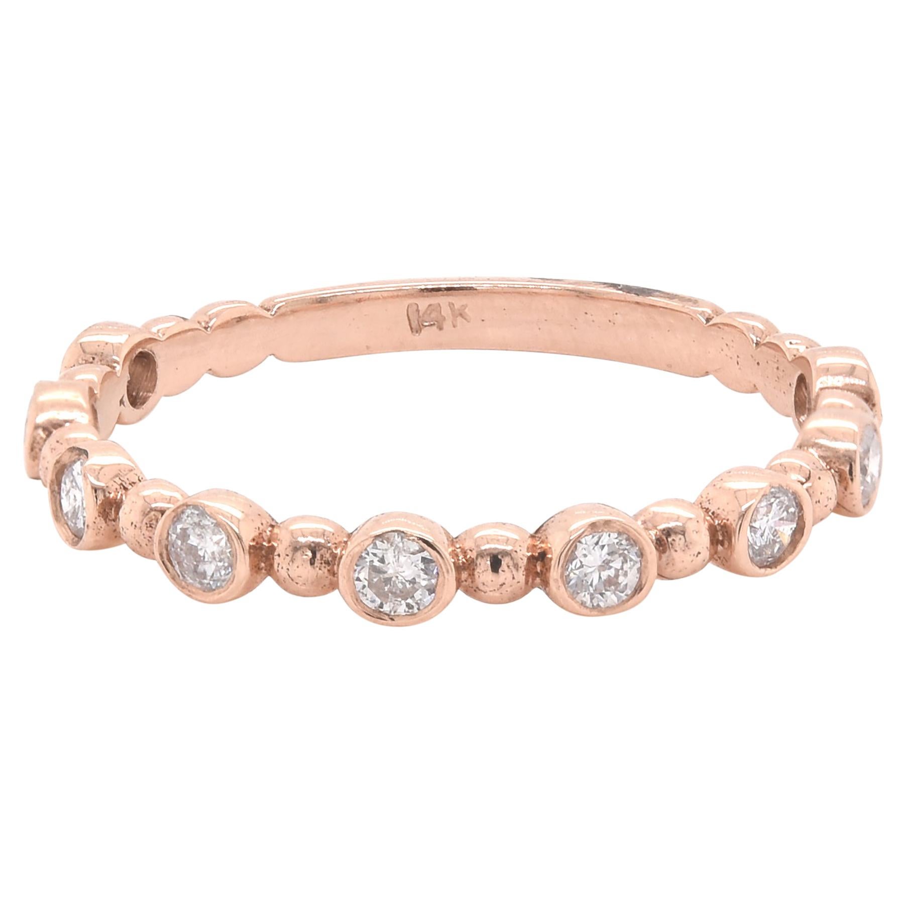 14 Karat Rose Gold Diamond Stackable Anniversary Ring For Sale