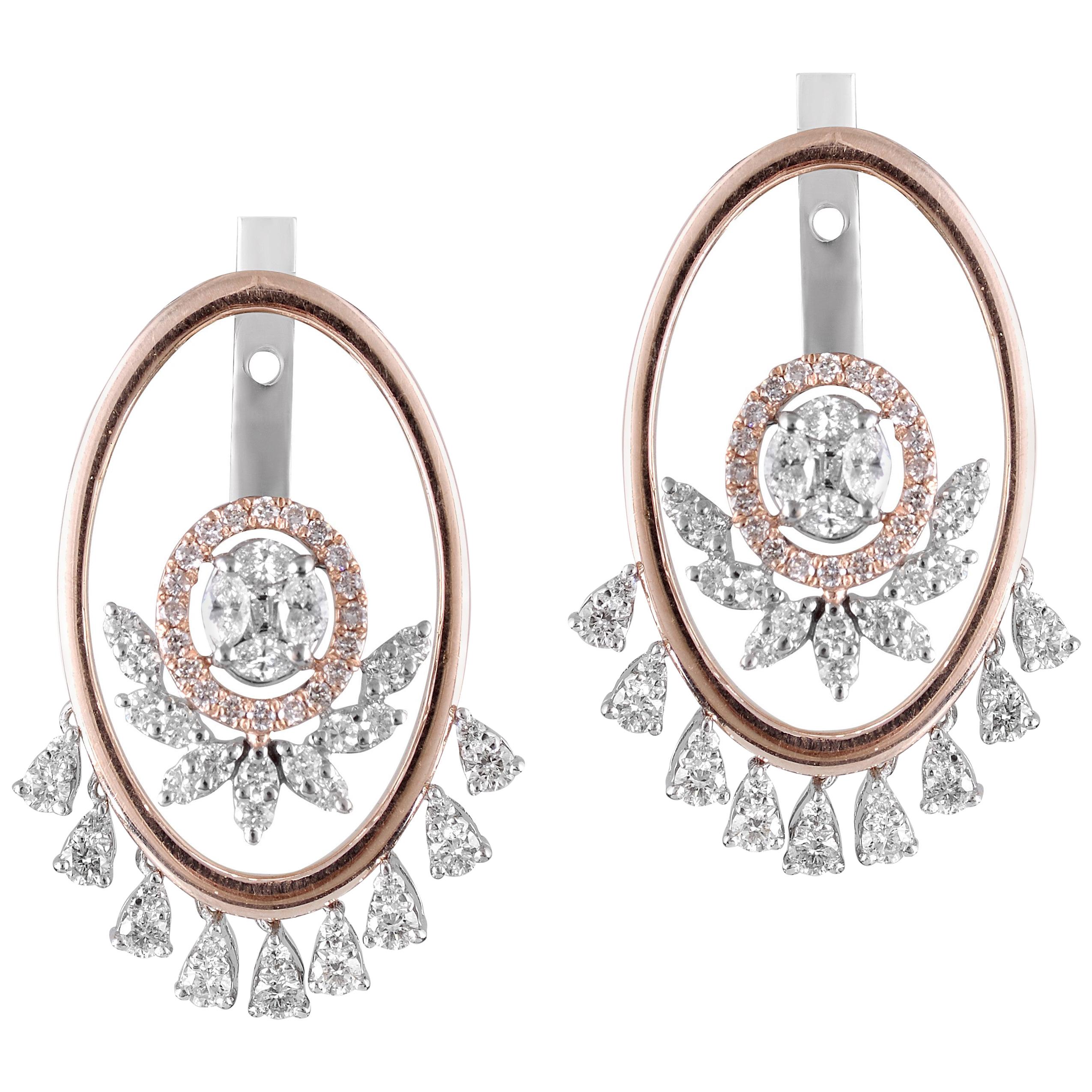 Round Diamond 14k Rose Gold Dangle Drop Earrings For Sale