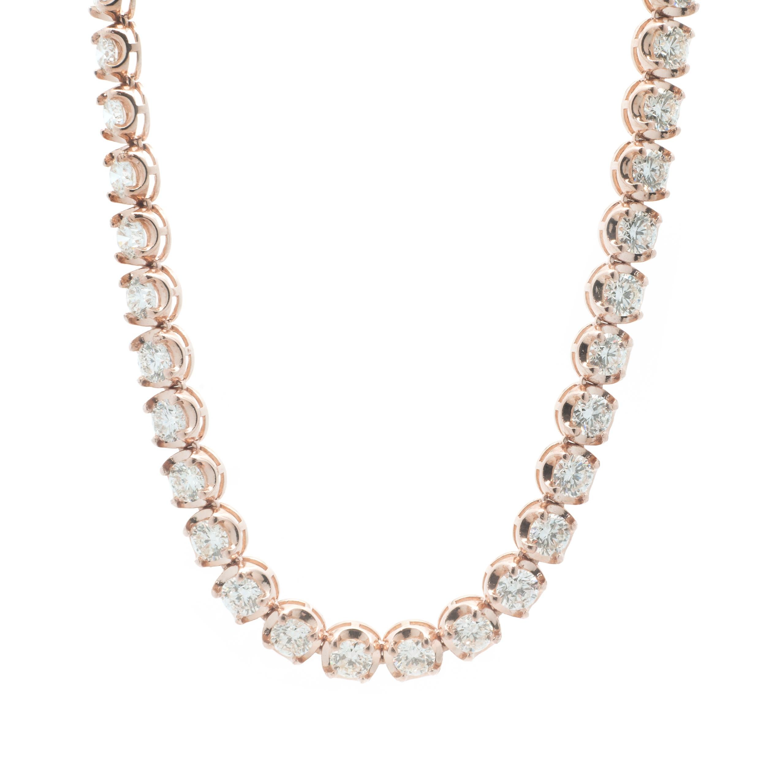 14 Karat Rose Gold Diamond Tennis Necklace