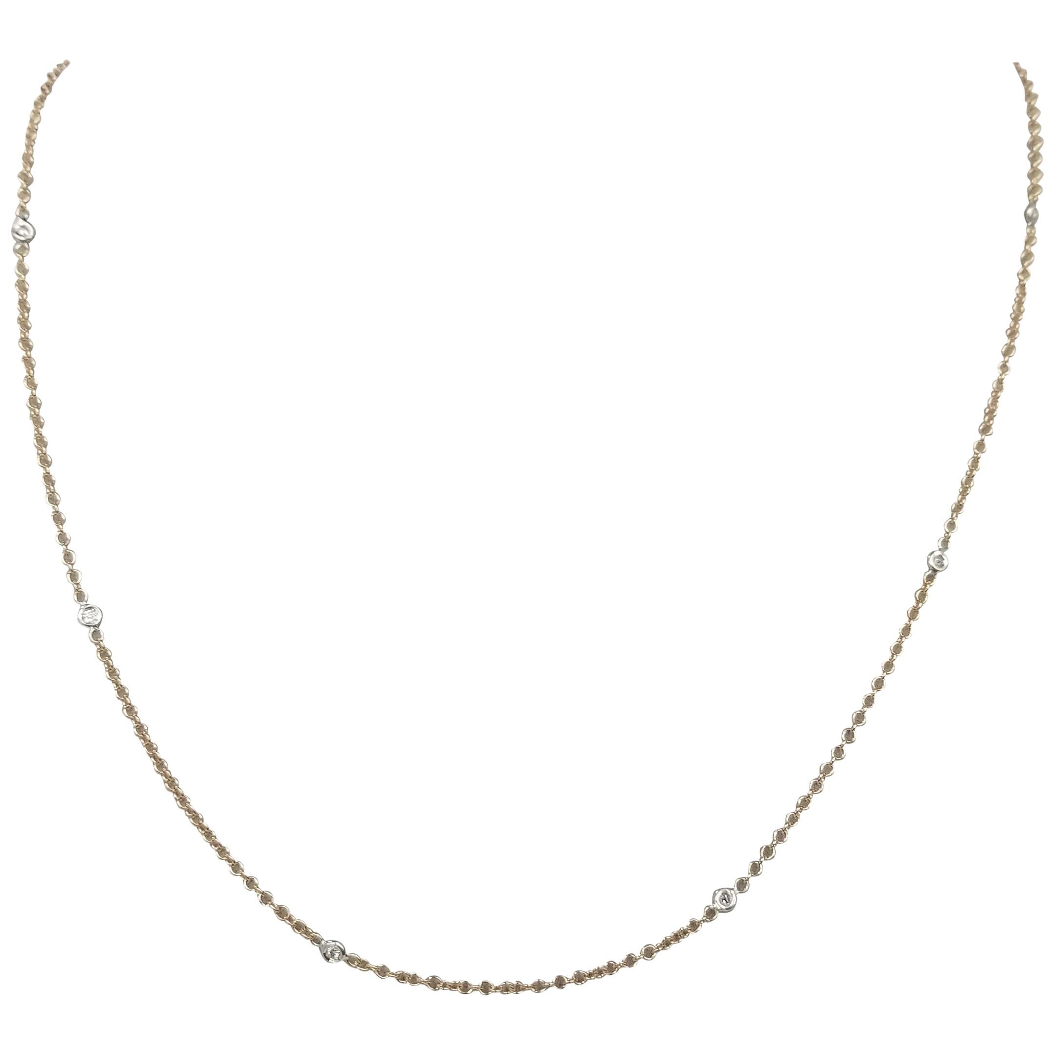 14 Karat Rose Gold Diamonds by the Yard Necklace For Sale