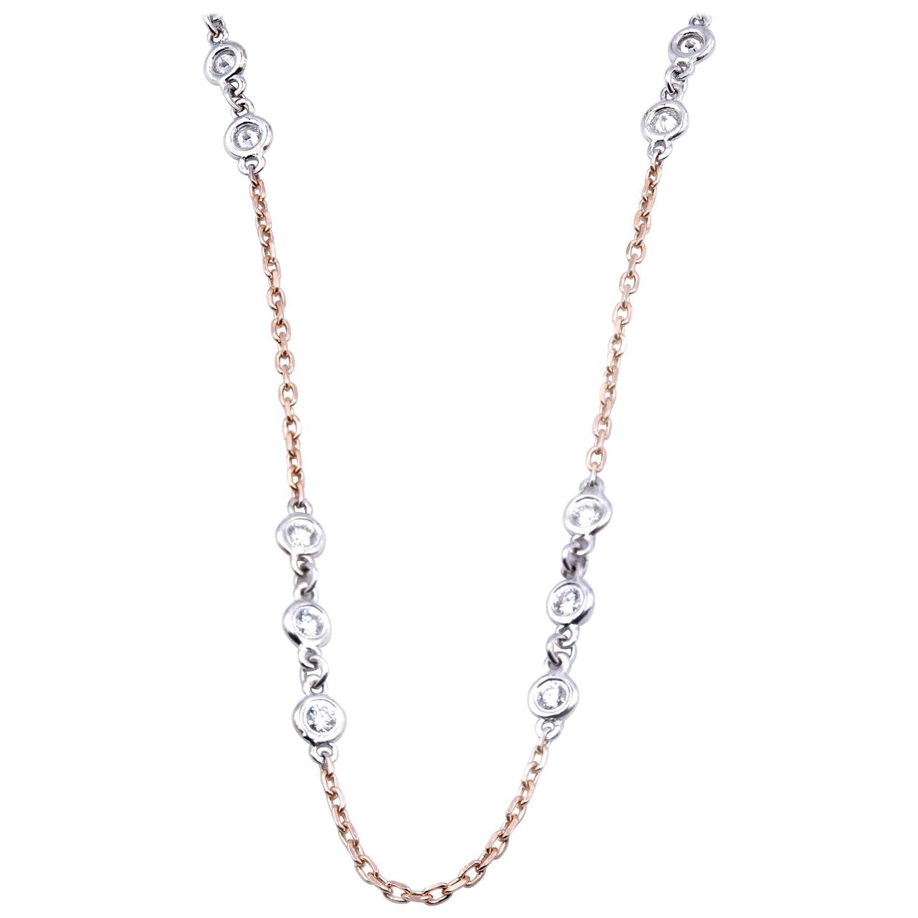 14 Karat Rose Gold Diamonds by The Yard Necklace For Sale