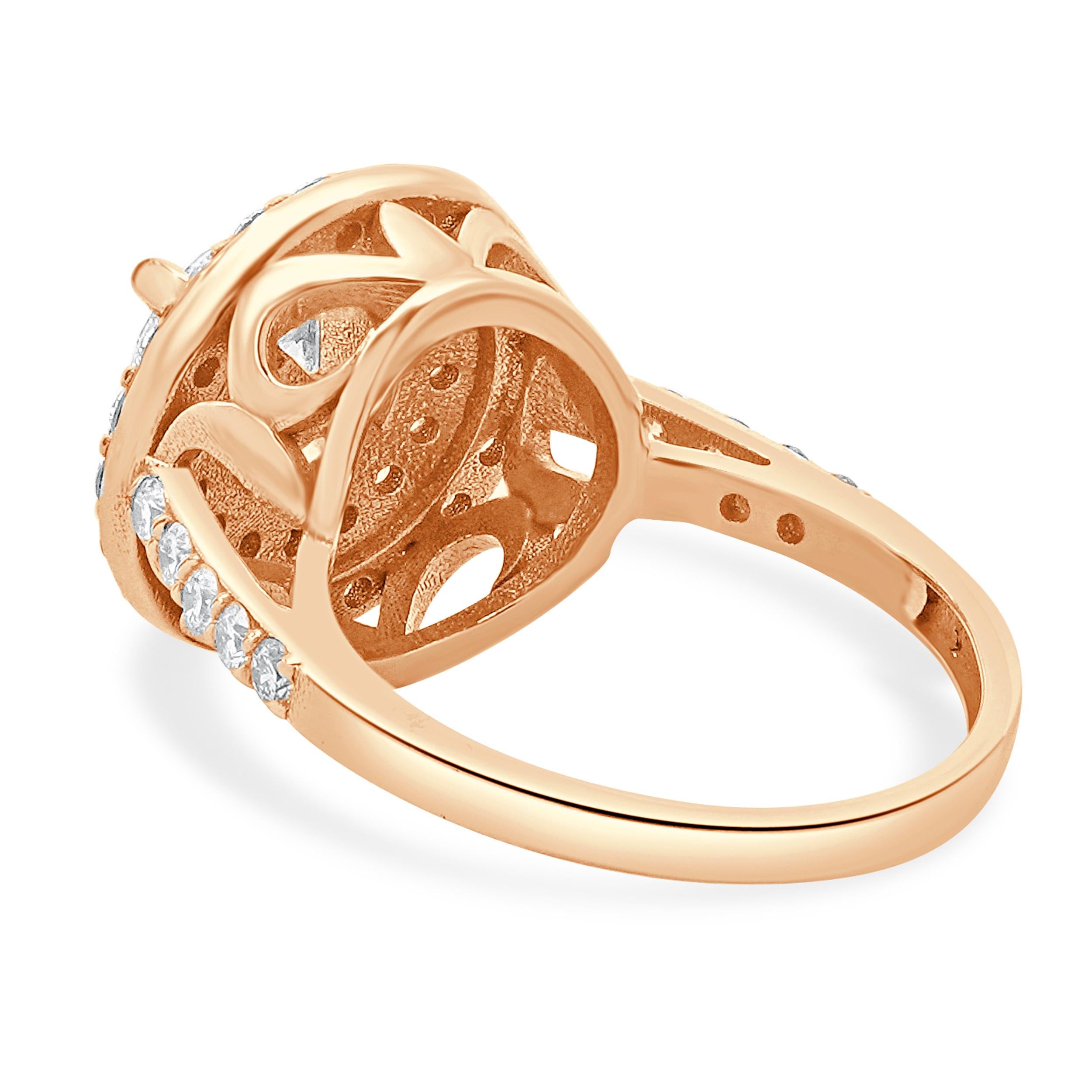 Round Cut 14 Karat Rose Gold Double Halo Round Diamond Engagement Ring For Sale