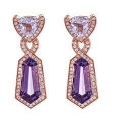 14 Karat Rose Gold Earrings Kunzite Amethyst and Diamond Drop Dangle Jewelry
