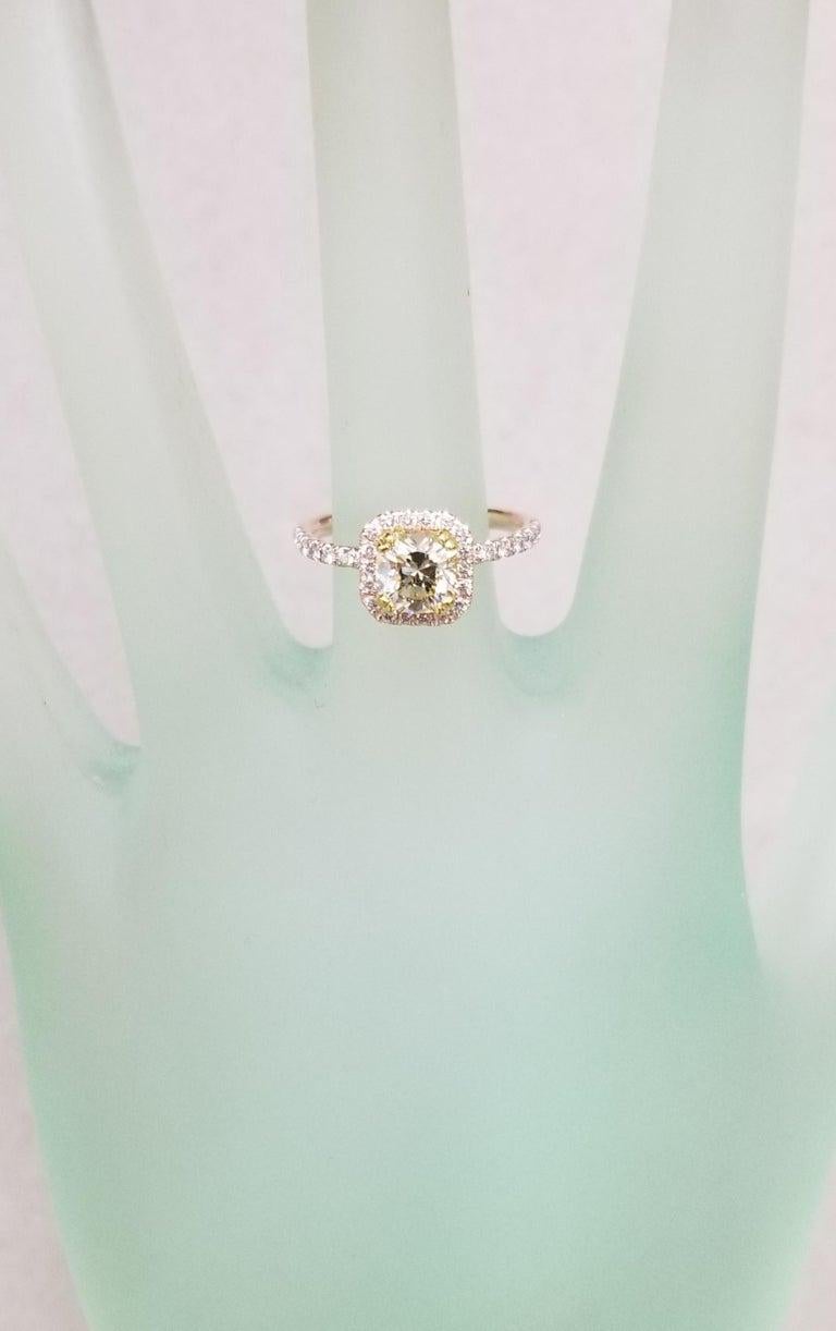 14 Karat Rose Gold EGL .93pts, Natural Light Yellow Diamond Halo Ring For Sale 1