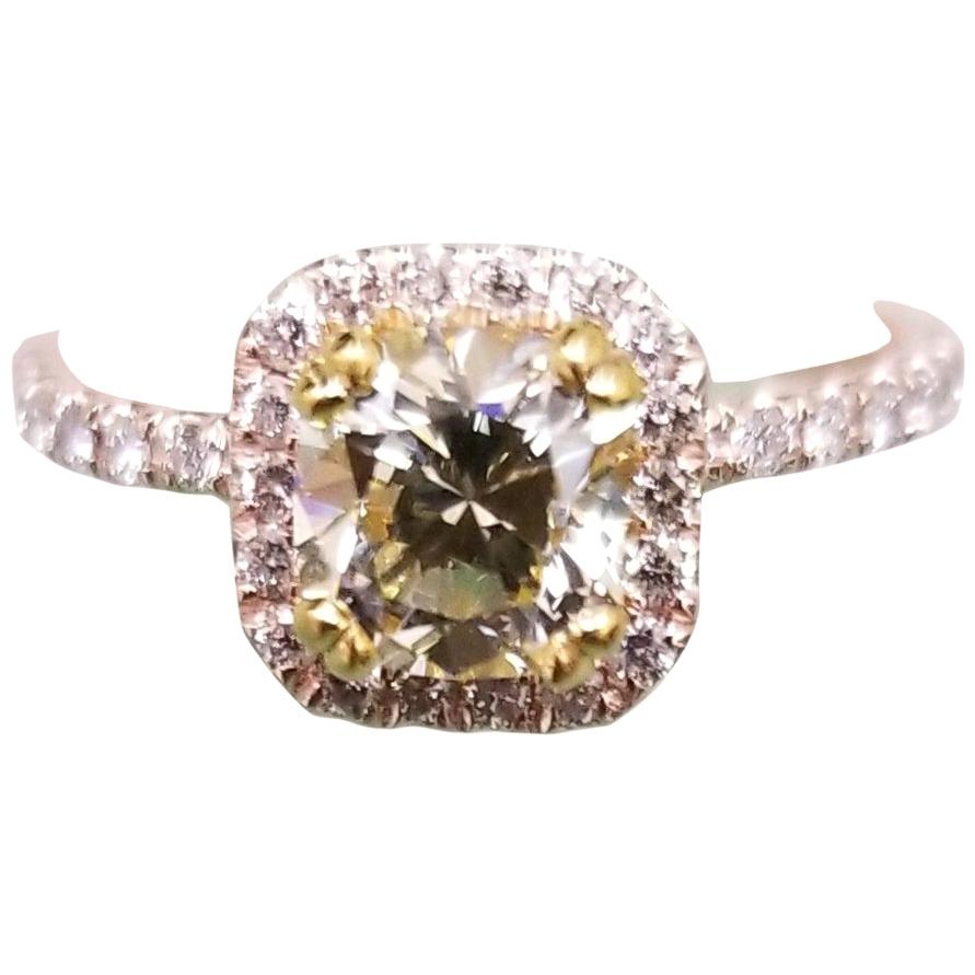 14 Karat Rose Gold EGL .93pts, Natural Light Yellow Diamond Halo Ring