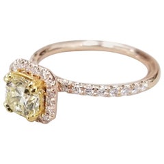 14 Karat Rose Gold EGL .93pts, Natürlicher Hellgelber Diamant Halo Ring
