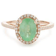 14 Karat Rose Gold Emerald and Diamond Ring