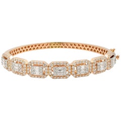 14 Karat Rose Gold Emerald and Round Cut Diamonds Bangle 3.50 Carat