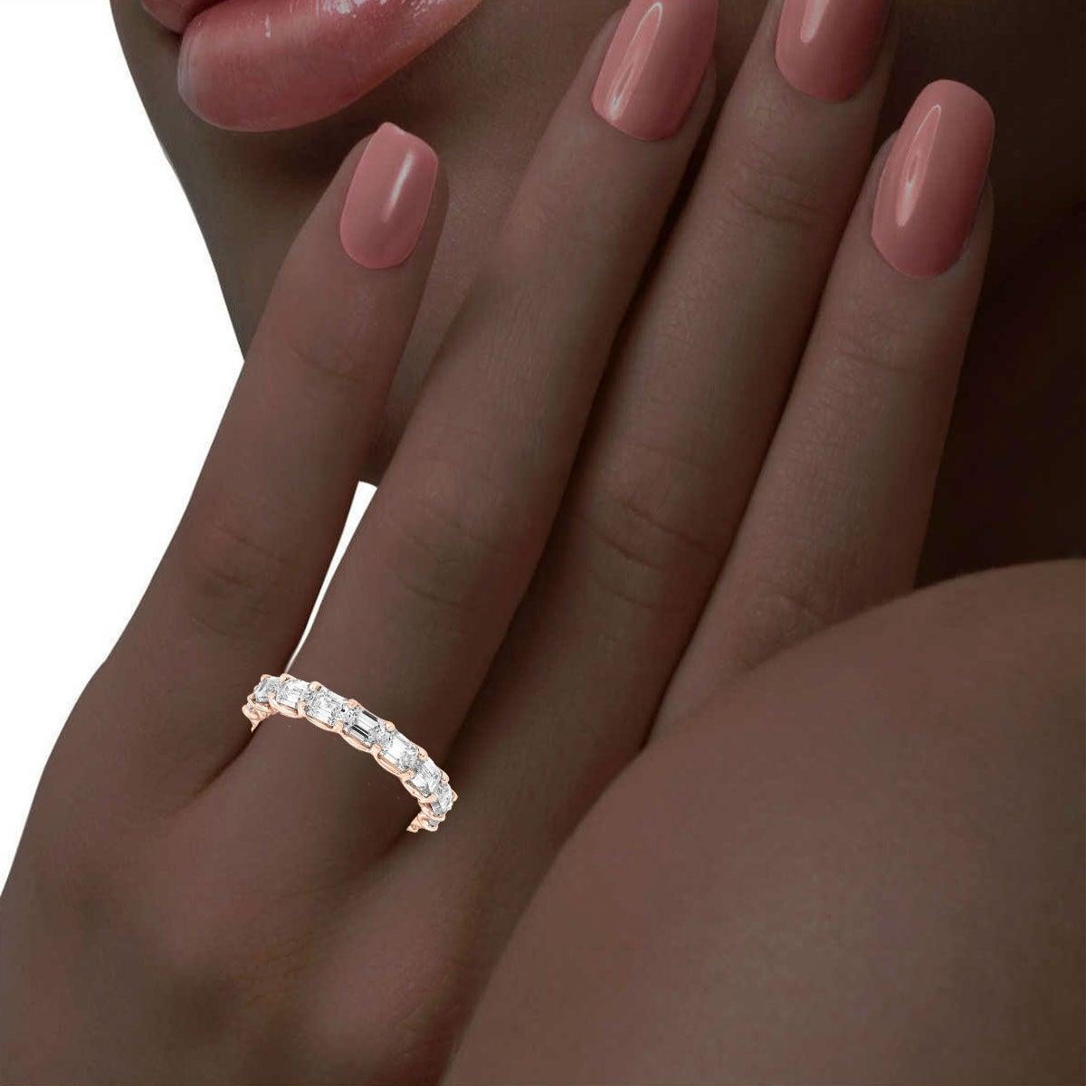 For Sale:  14 Karat Rose Gold Emerald Eternity Diamond Ring '3 3/4 Carat' 4