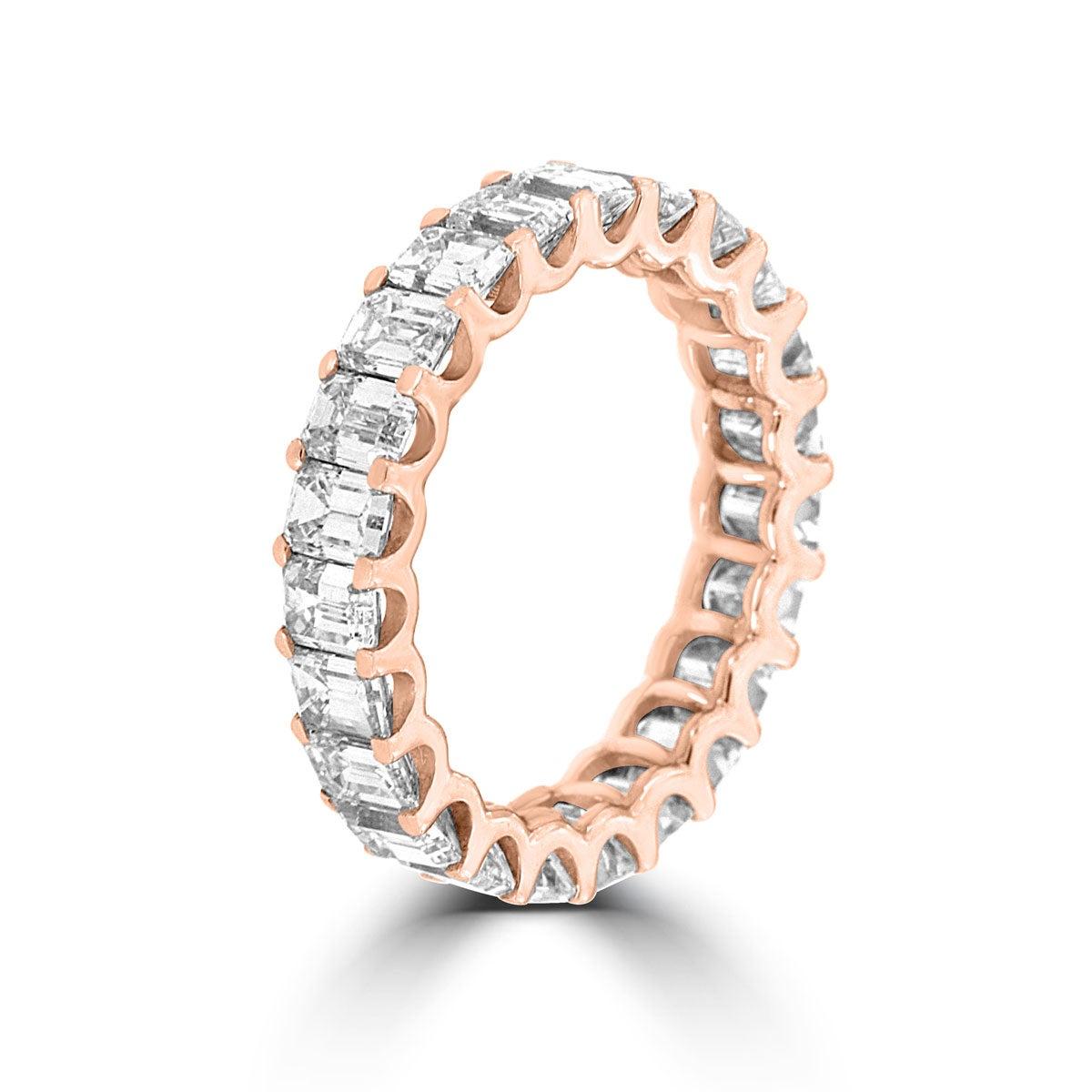 For Sale:  14 Karat Rose Gold Emerald Eternity Diamond Ring '4 1/2 Carat' 2
