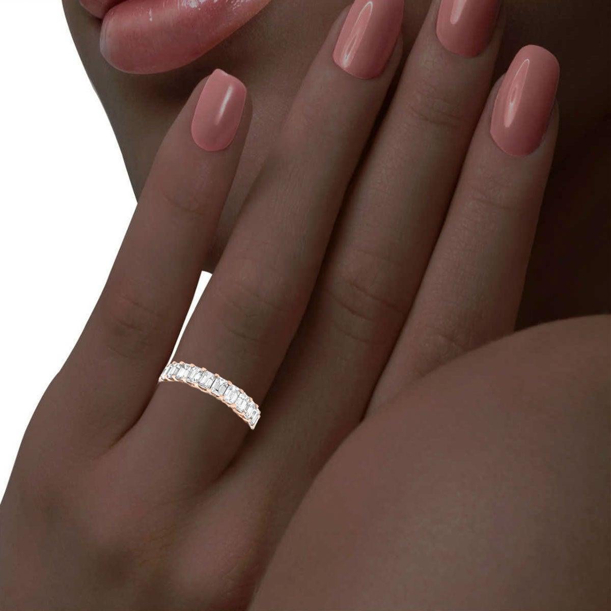 For Sale:  14 Karat Rose Gold Emerald Eternity Diamond Ring '4 1/2 Carat' 4