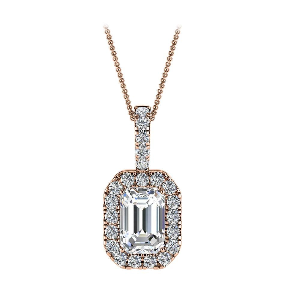 14 Karat Rose Gold Emerald Halo Diamond Pendant '1/2 Carat' For Sale