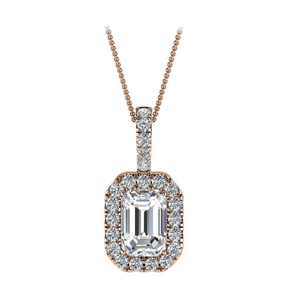 14 Karat Rose Gold Emerald Halo Diamond Pendant '1/2 Carat'