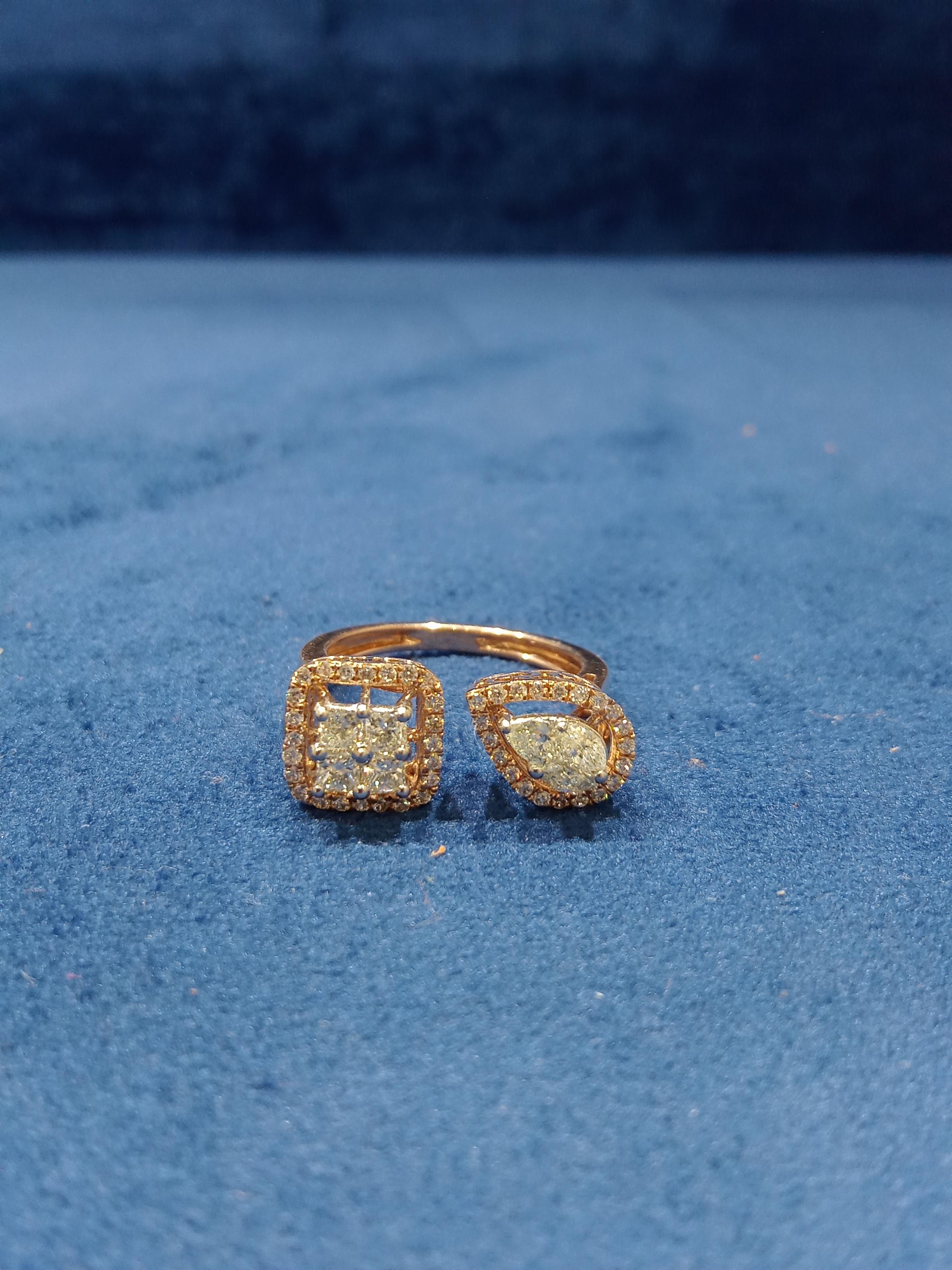 For Sale:  14 Karat Rose Gold Fancy Shape White Diamond Ring 2