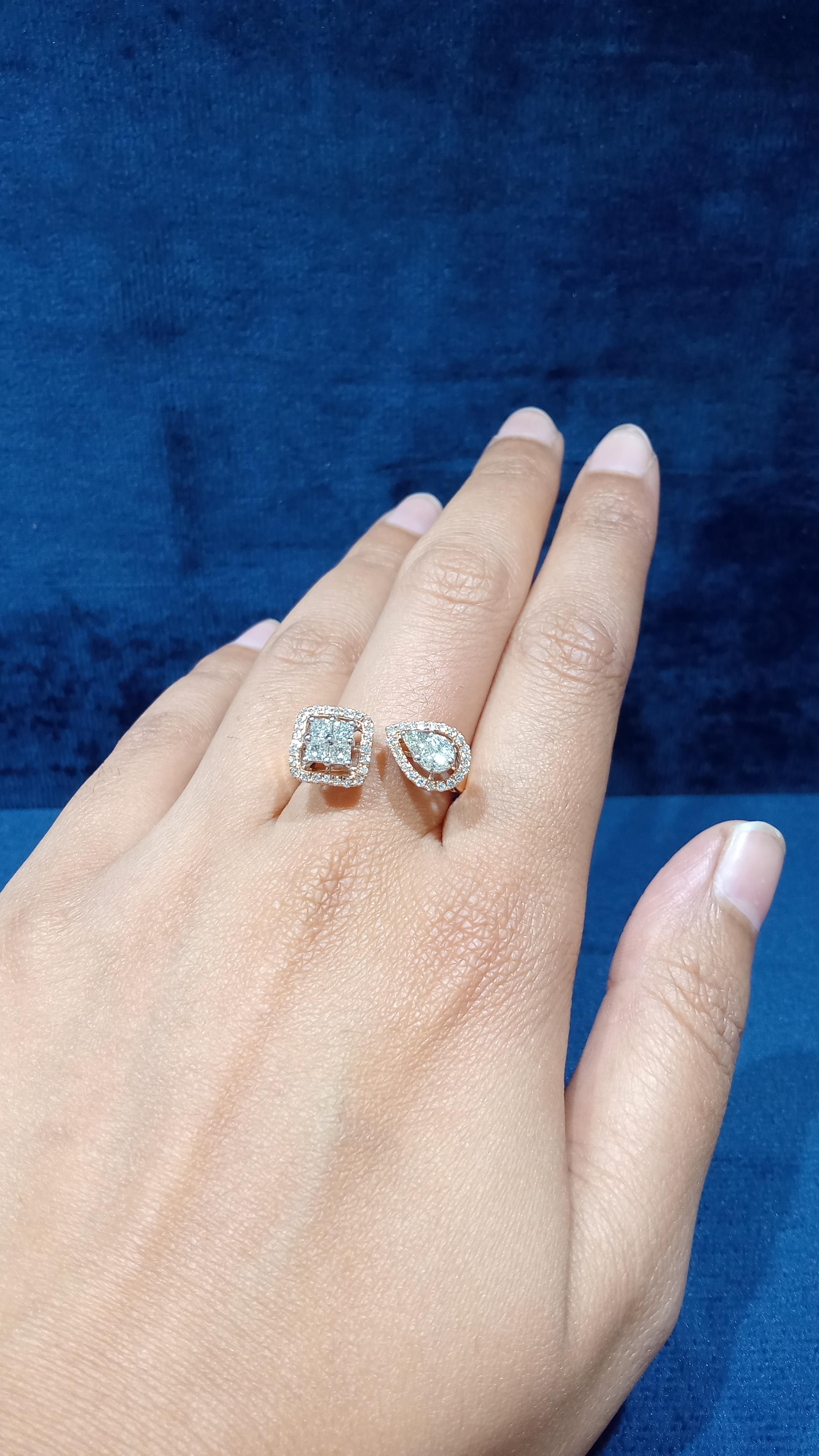 For Sale:  14 Karat Rose Gold Fancy Shape White Diamond Ring 3