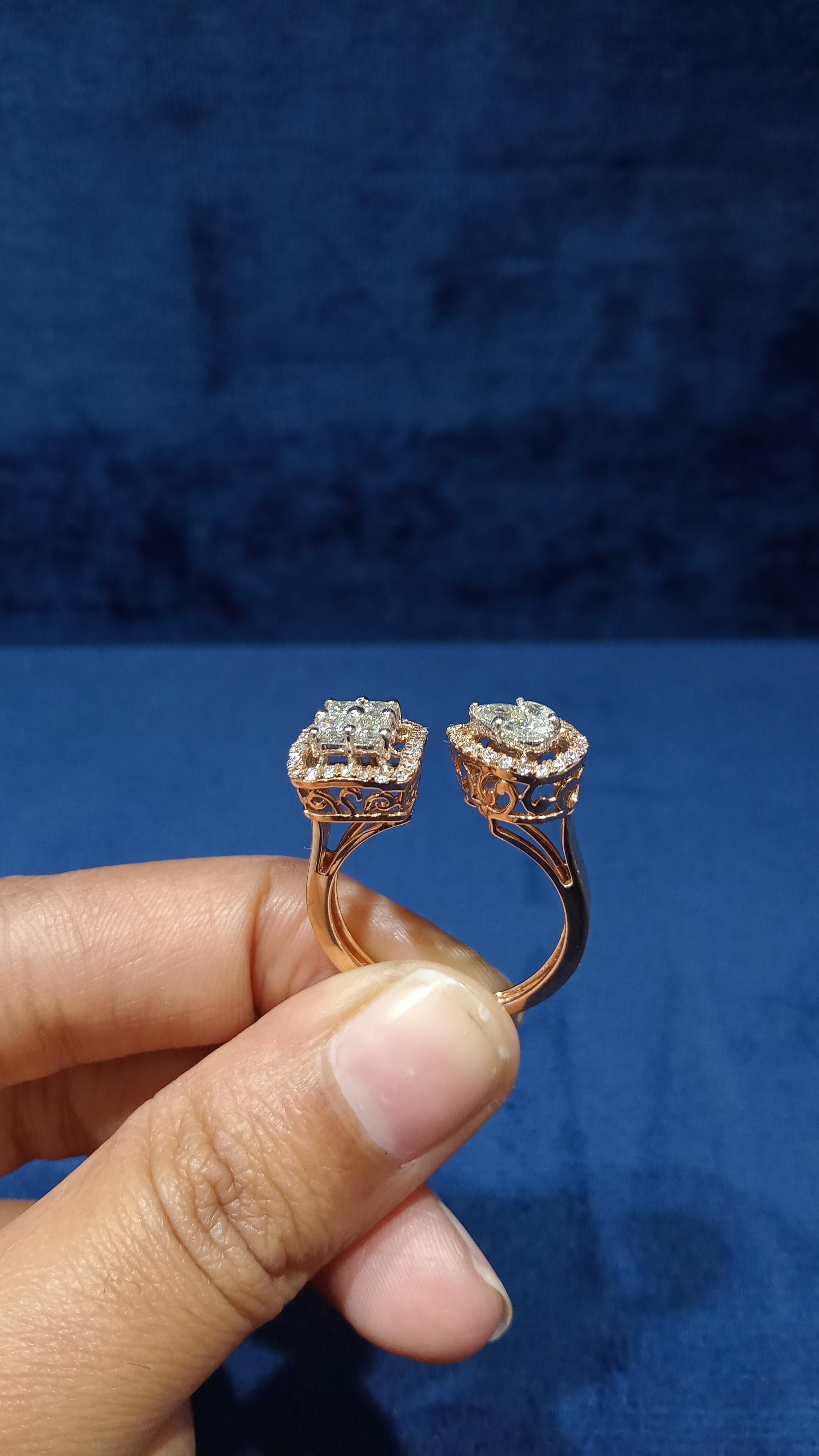 For Sale:  14 Karat Rose Gold Fancy Shape White Diamond Ring 4