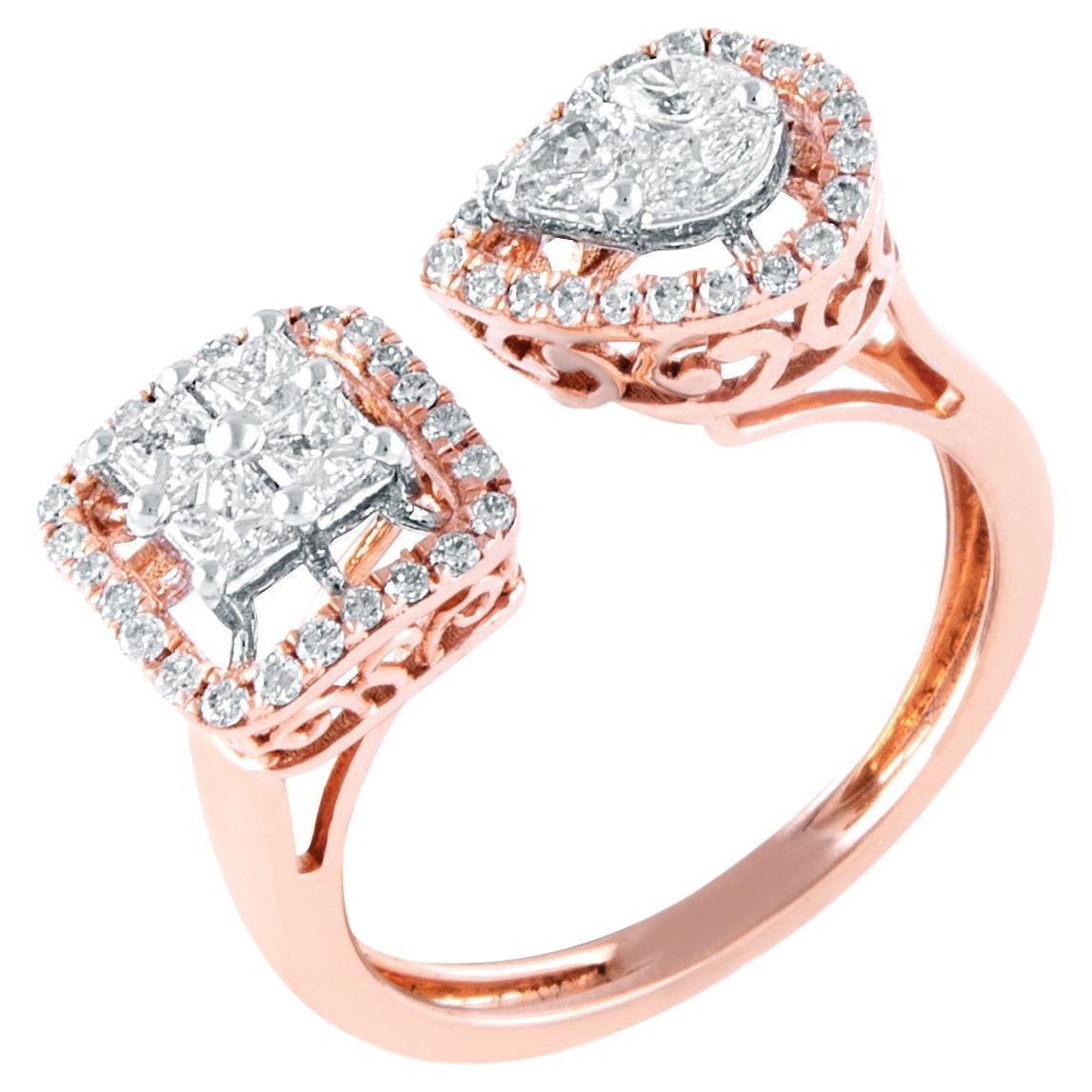 For Sale:  14 Karat Rose Gold Fancy Shape White Diamond Ring