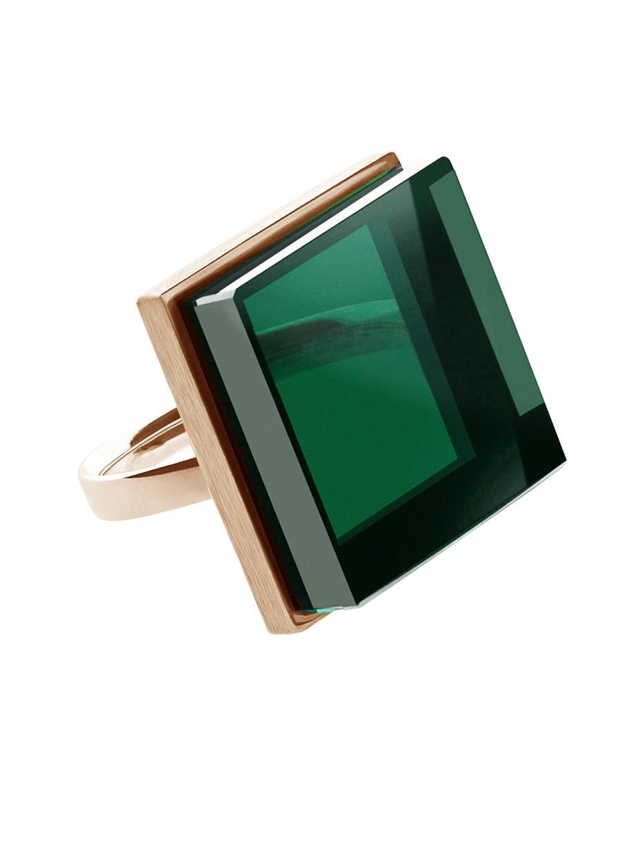 Square Cut Eighteen Karat Rose Gold Contemporary Cocktail Ring with Green Quartz For Sale