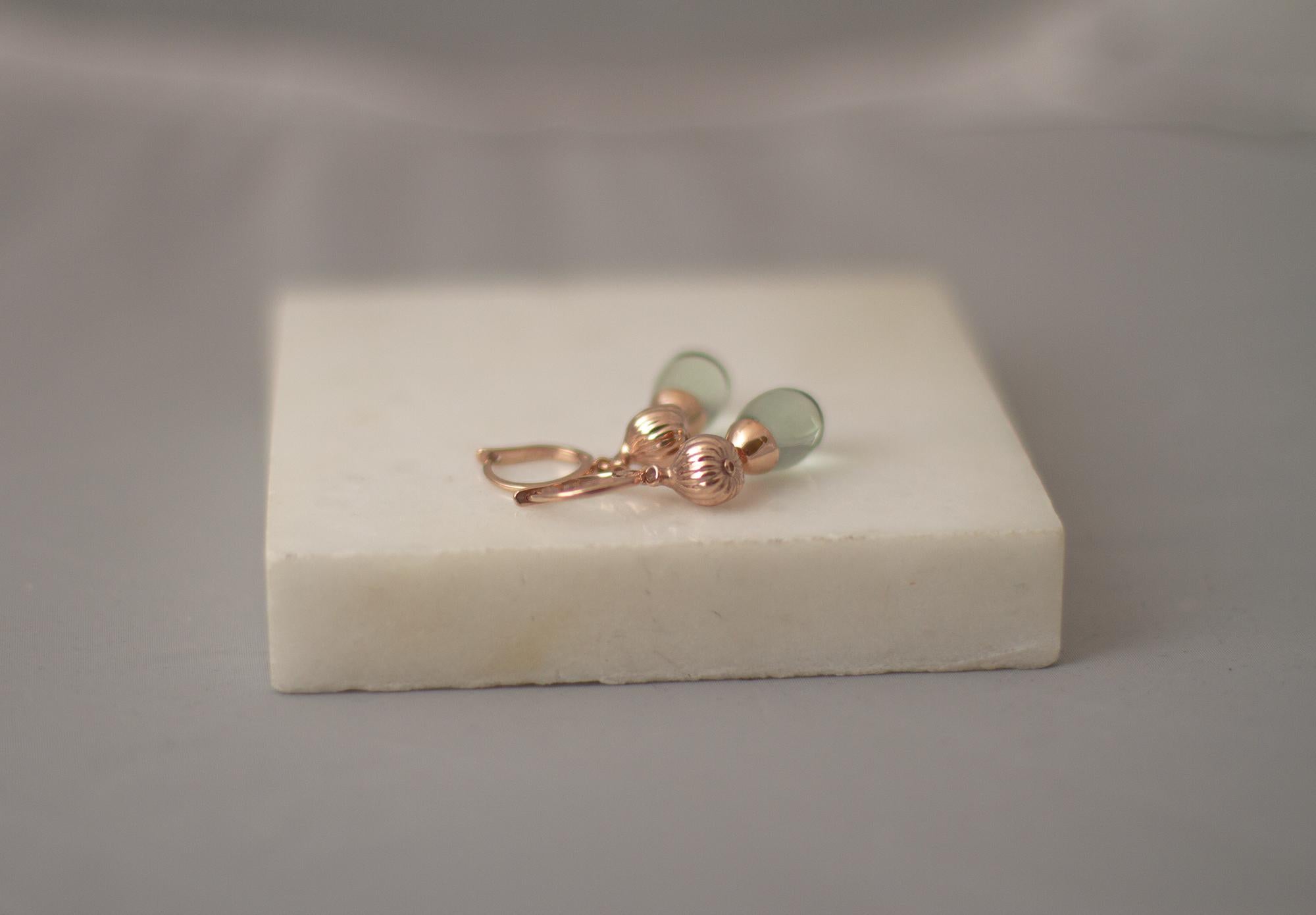 Fourteen Karat Rose Gold Fig Cocktail Transformer Earrings with Rose Quartzes For Sale 2