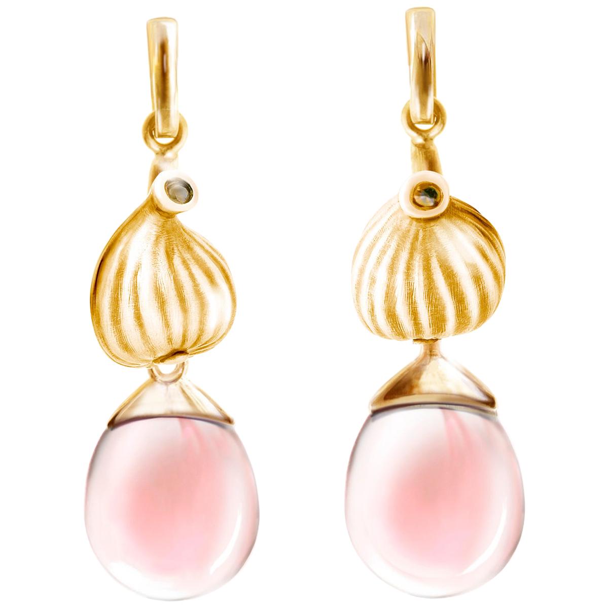 Boucles d'oreilles cocktail figue en or rose quatorze carats avec quartzes roses en vente