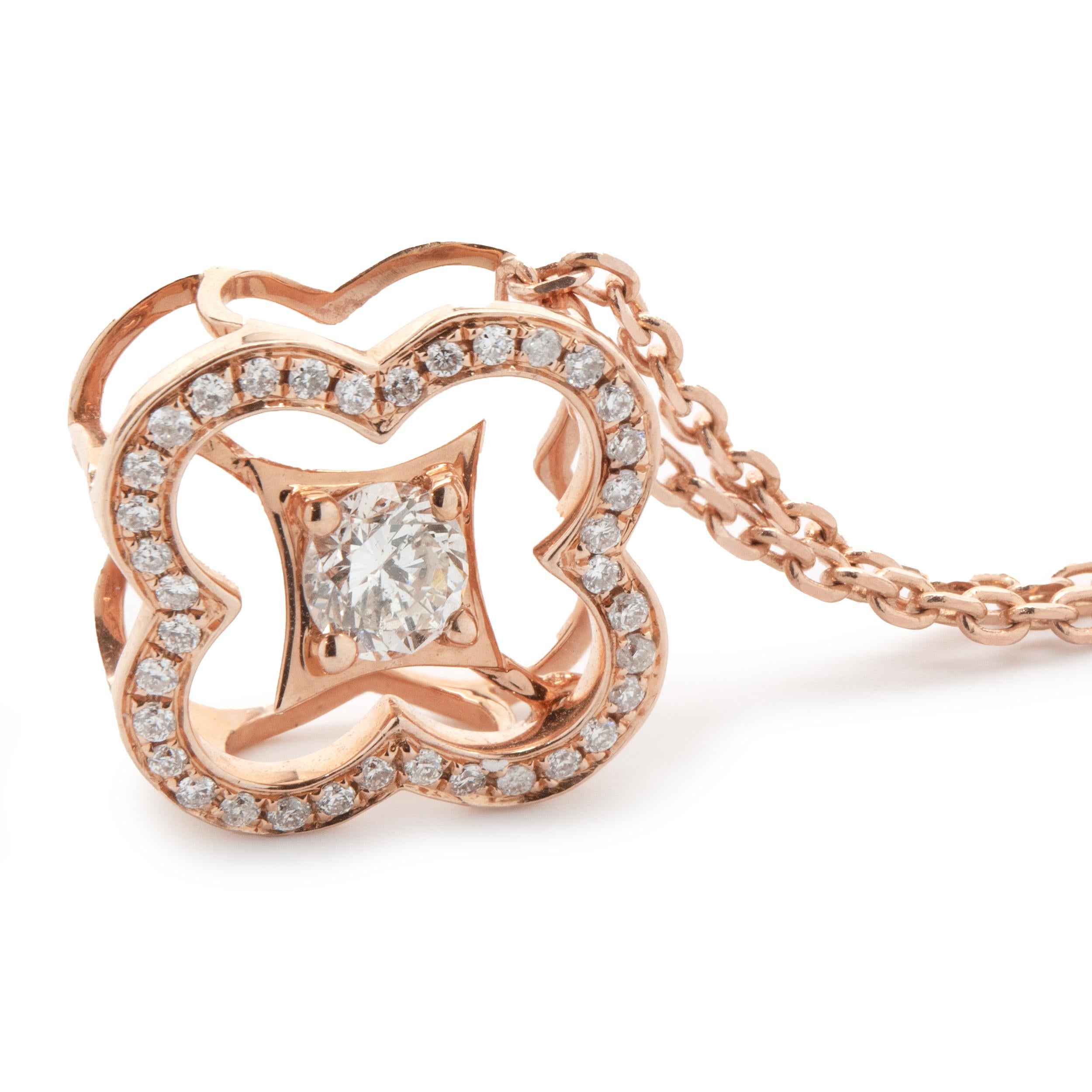 14 Karat Roségold Schwebende Diamant-Blumen-Halskette (Rundschliff) im Angebot