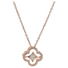 Collar Flor Diamante Flotante Oro Rosa 14 Kilates