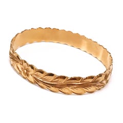 14 Karat Rose Gold Floral Bangle Hawaiian Bracelet