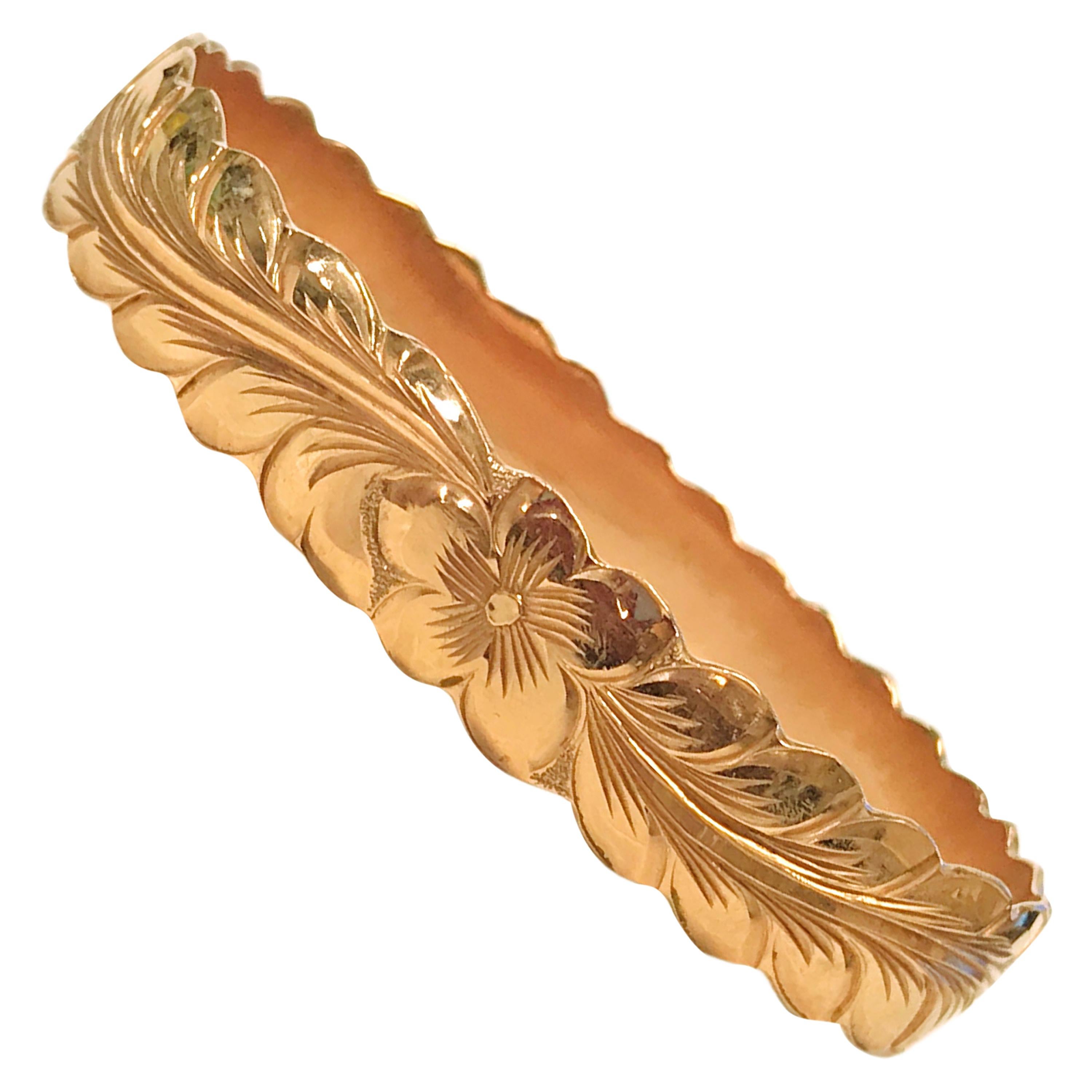 14 Karat Rose Gold Floral Bangle Hawaiian Bracelet