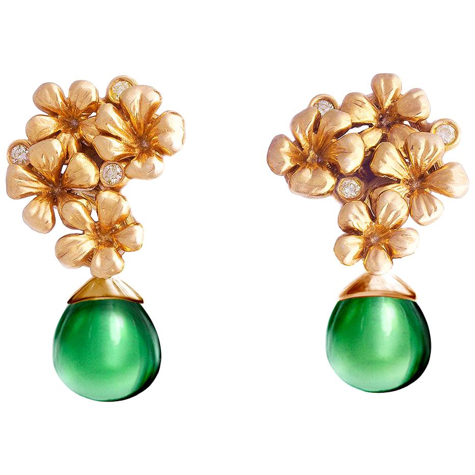Fourteen Karat Rose Gold Flowers Cocktail Earrings by the Artist with Diamonds For Sale
