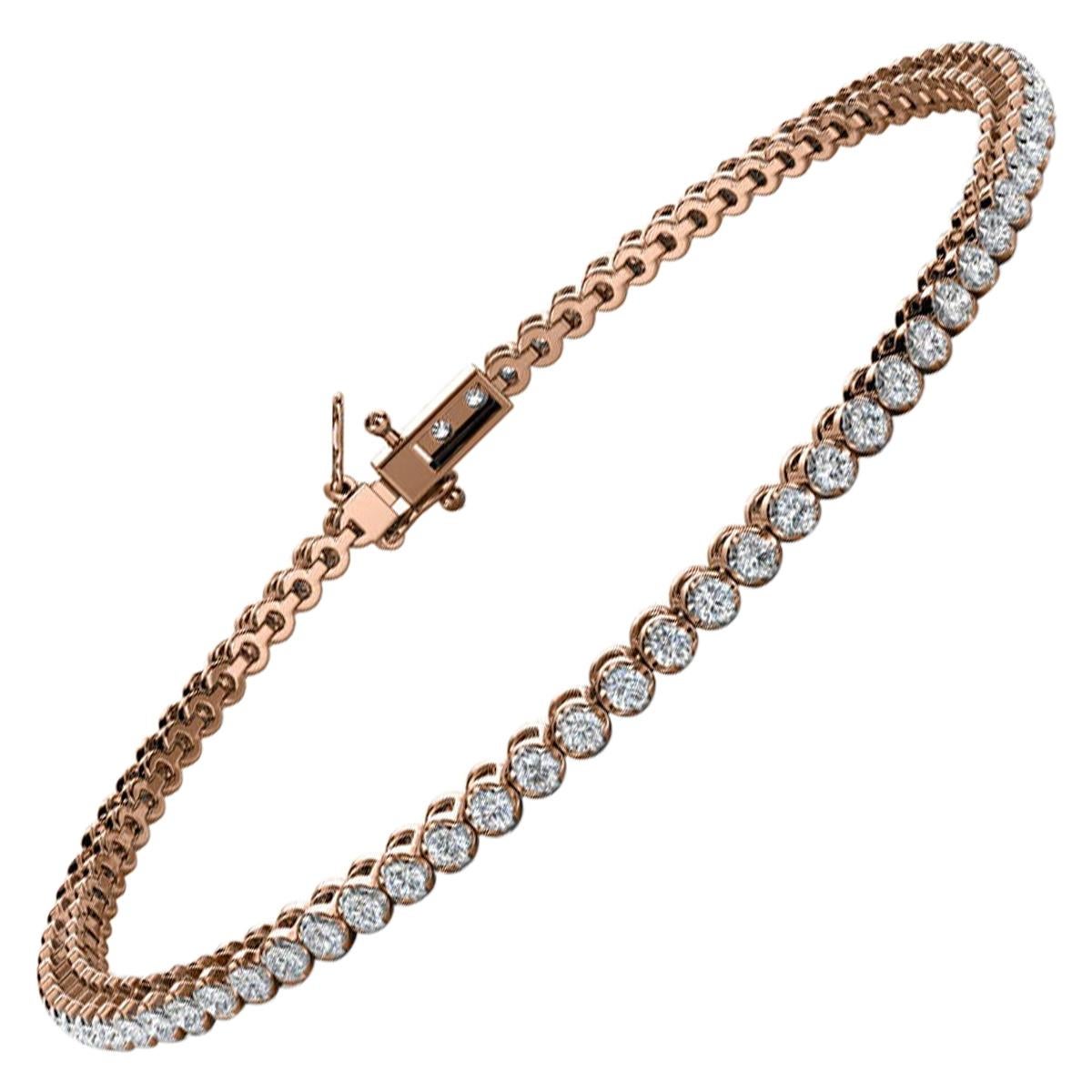 Bracelet tennis à quatre griffes en or rose 14 carats avec diamants de 1 carat