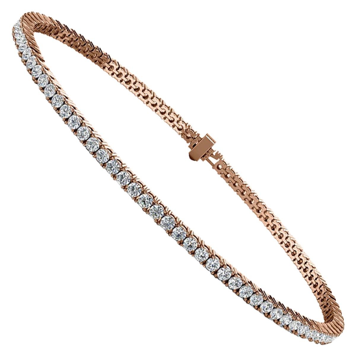 Bracelet tennis à quatre griffes en or rose 14 carats avec diamants de 2 carats
