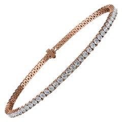 Bracelet tennis à quatre griffes en or rose 14 carats avec diamants de 3 carats