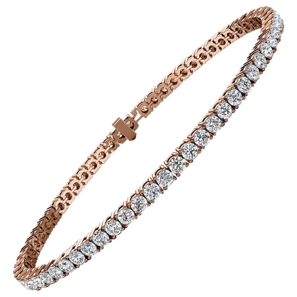 14 Karat Rose Gold Four Prongs Diamond Tennis Bracelet '4 Carat' For Sale