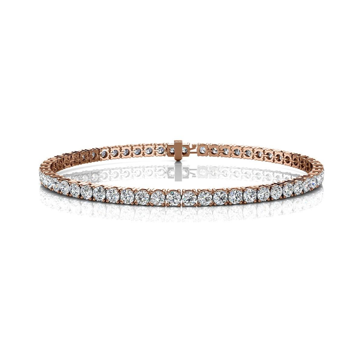 A timeless four prongs diamonds tennis bracelet. Experience the Difference!

Product details: 

Center Gemstone Type: NATURAL DIAMOND
Center Gemstone Color: WHITE
Center Gemstone Shape: ROUND
Center Diamond Carat Weight: 5
Metal: 14K Rose Gold
Metal
