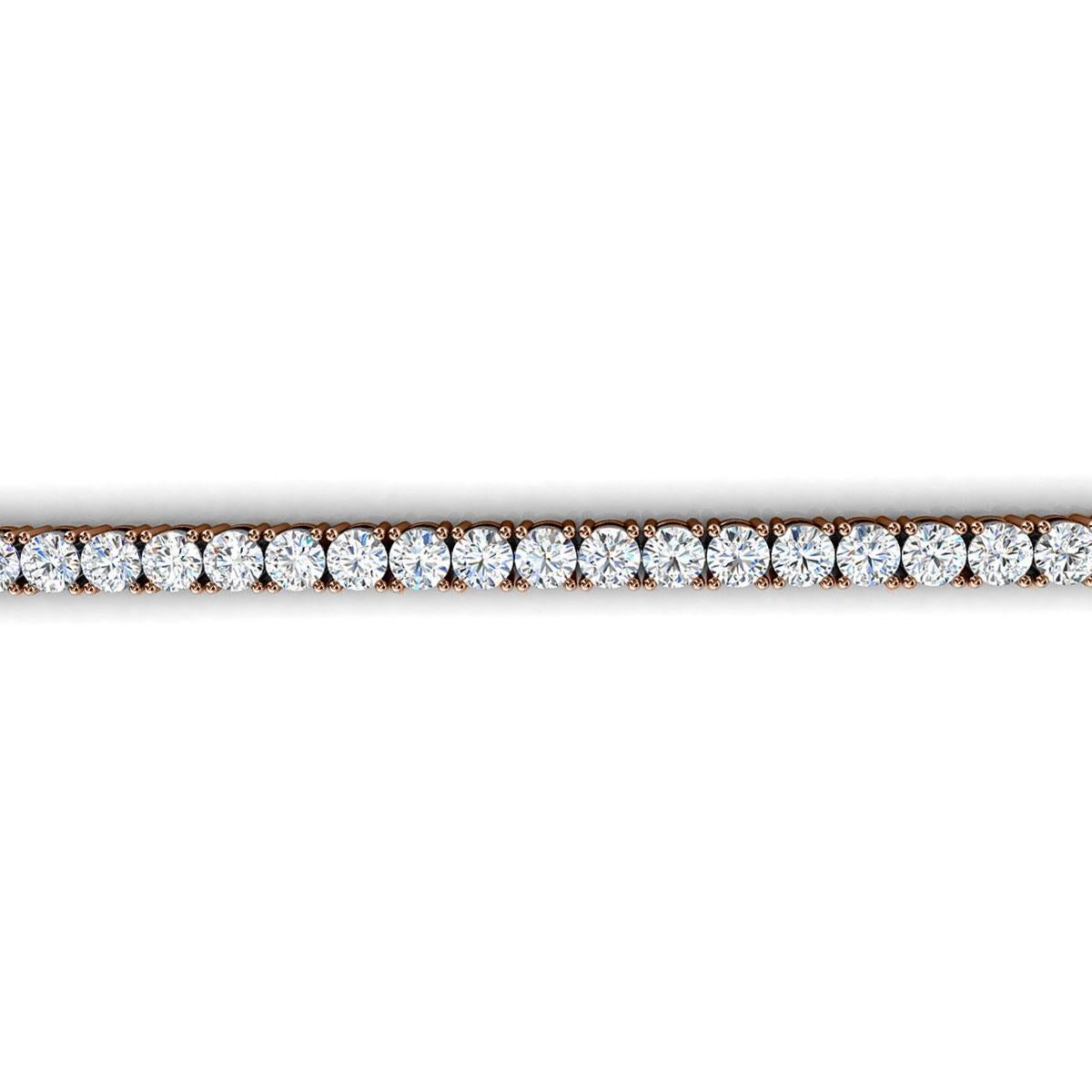 Bracelet tennis à quatre griffes en or rose 14 carats et diamants de 7 carats Neuf - En vente à San Francisco, CA