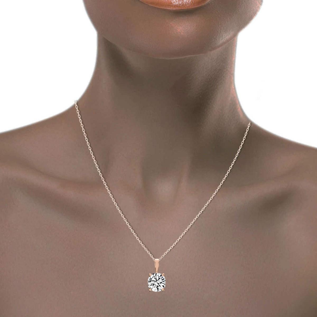 14 Karat Rose Gold Four Prongs Natural Diamond Pendant '1 1/2 Carat' In New Condition For Sale In San Francisco, CA