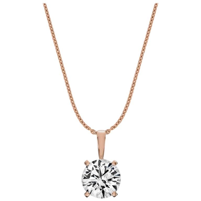 14 Karat Rose Gold Four Prongs Natural Diamond Pendant '1 1/2 Carat' For Sale
