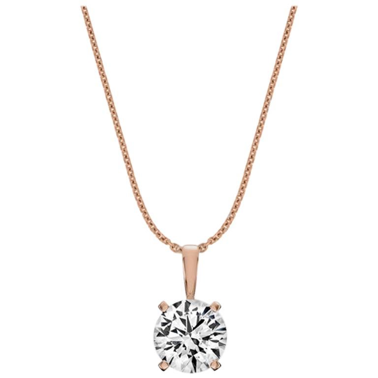 14 Karat Rose Gold Four Prongs Natural Diamond Pendant '1 1/2 Carat'