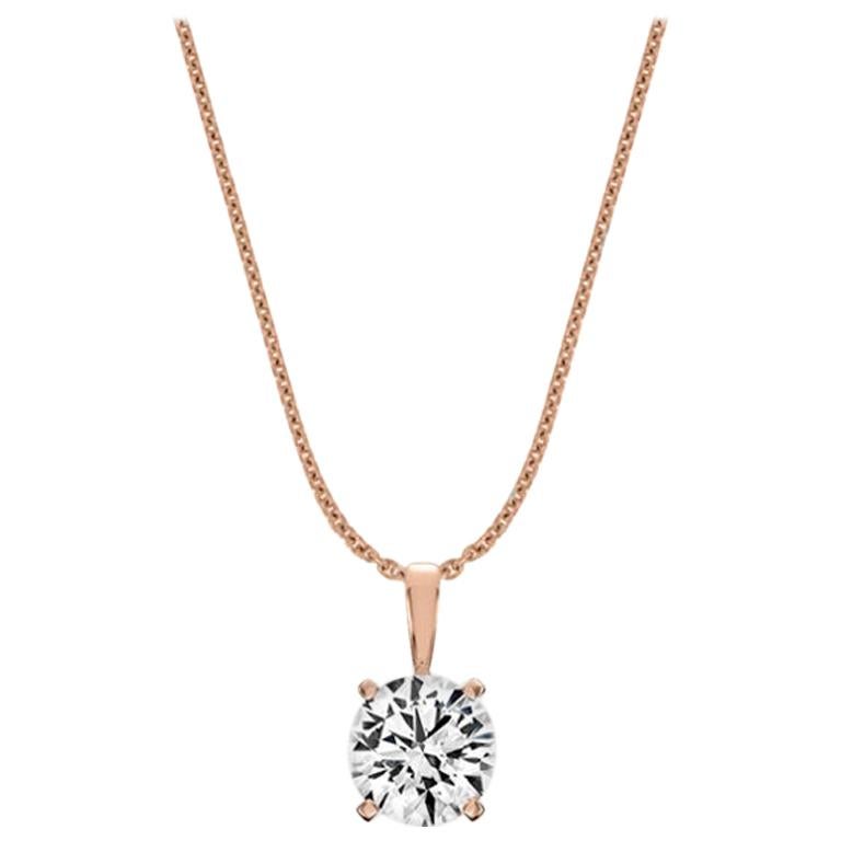 14 Karat Rose Gold Four Prongs Natural Diamond Pendant '3/4 Carat' For Sale