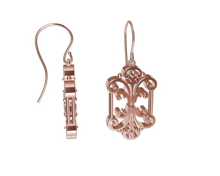 14 Karat Rose Gold French Gate Dangle Earrings In New Condition For Sale In New York, NY