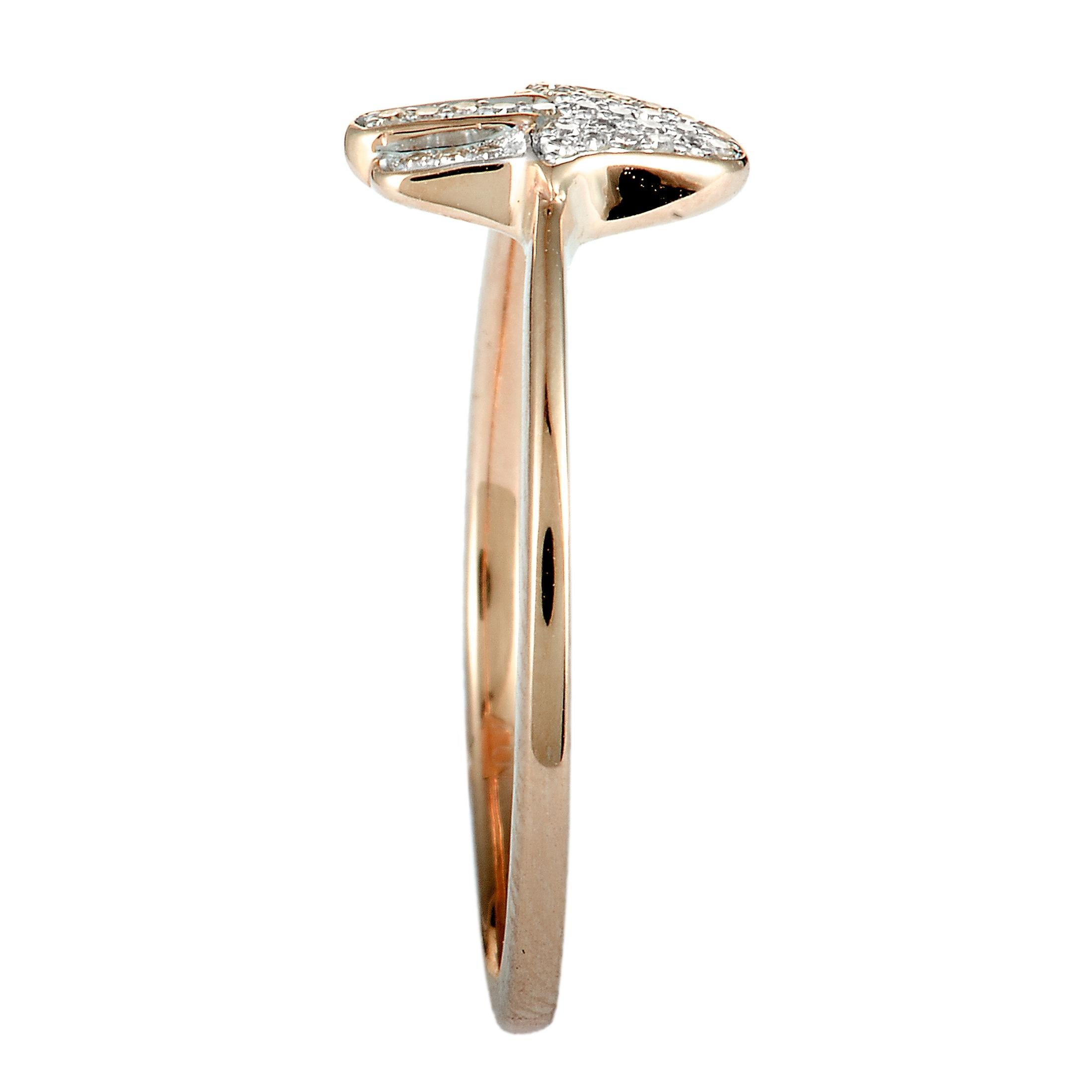 Round Cut 14 Karat Rose Gold Full Diamond Small Hamsa Ring For Sale