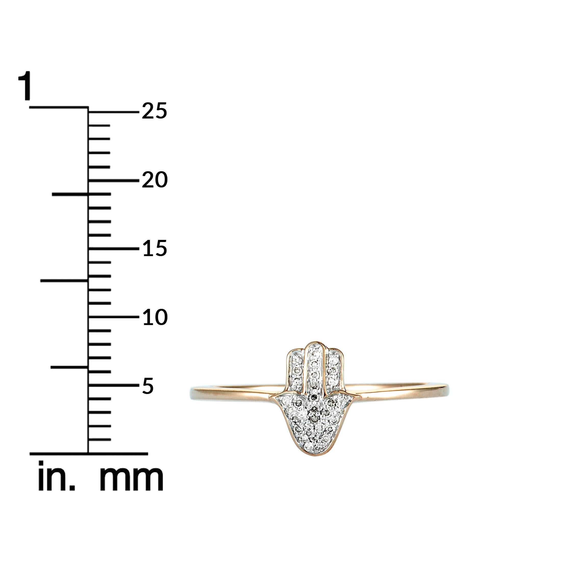 14 Karat Rose Gold Full Diamond Small Hamsa Ring For Sale 1